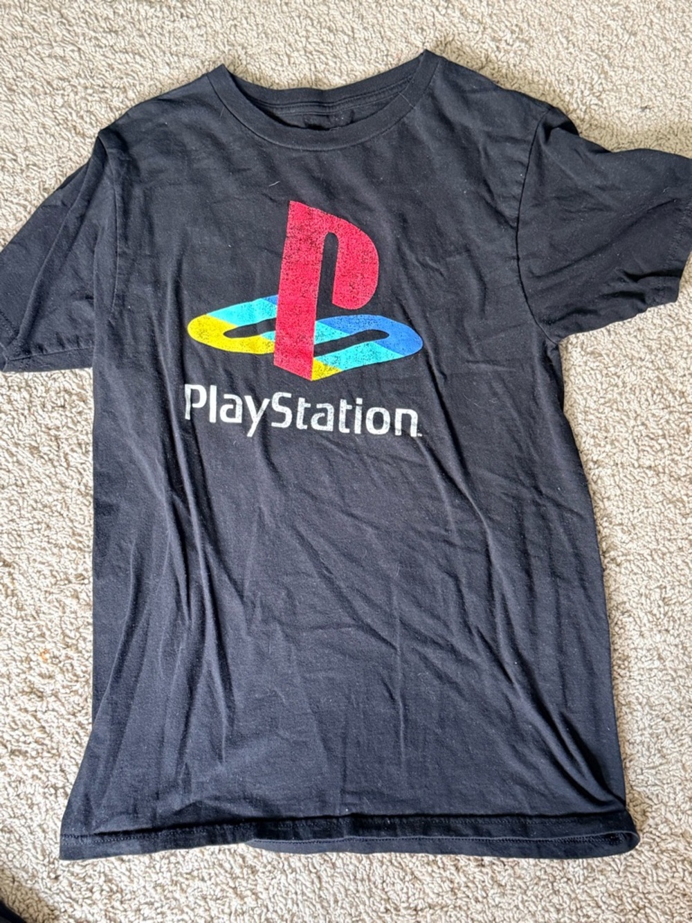 Sony PlayStation Black Tee with Red, Yellow & Blue Logo
